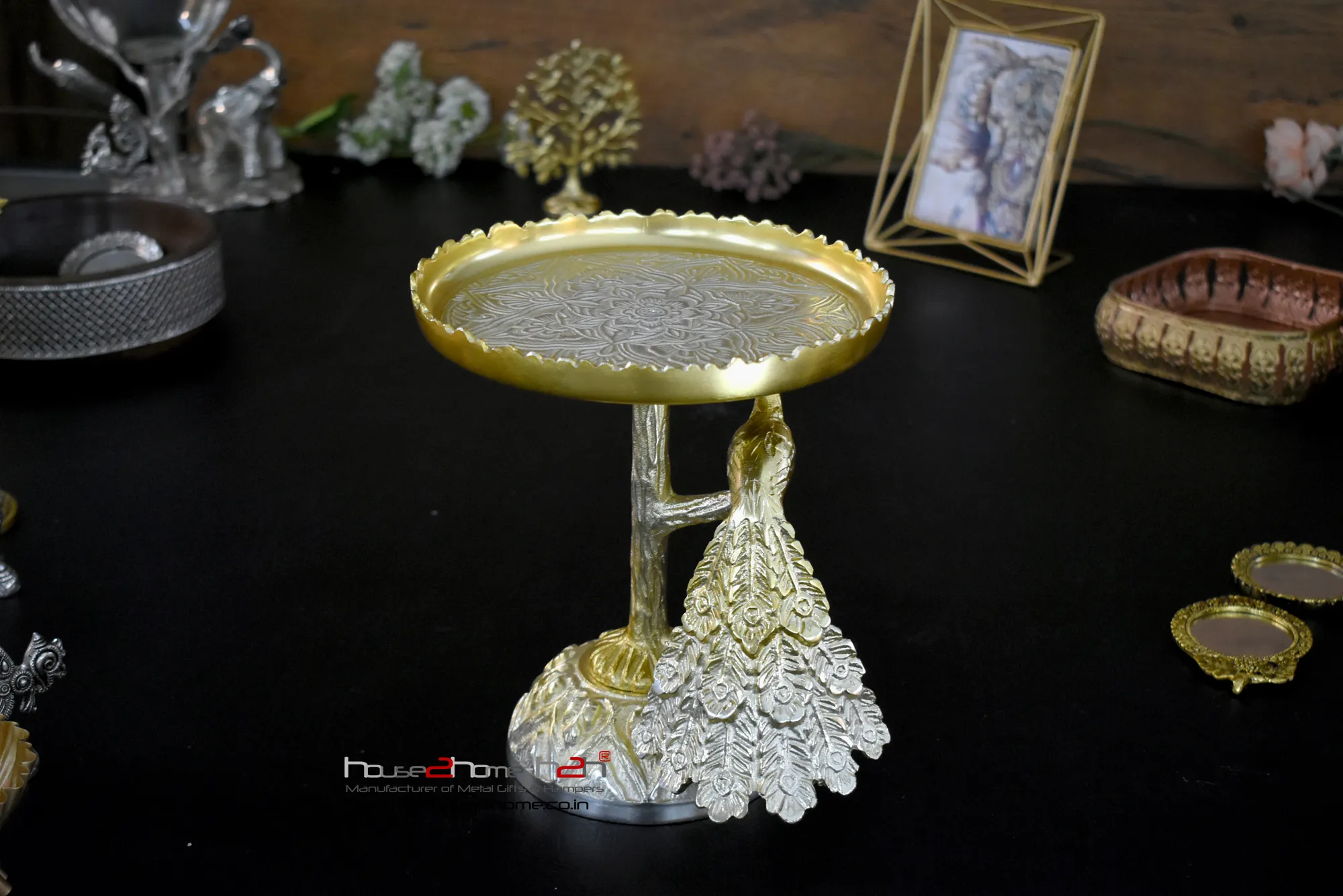 Morvika - German Silver Platter & Gold & Silver Fusion / Cake Stand / Gift Hamper – 9.5x8 inches - Image 8