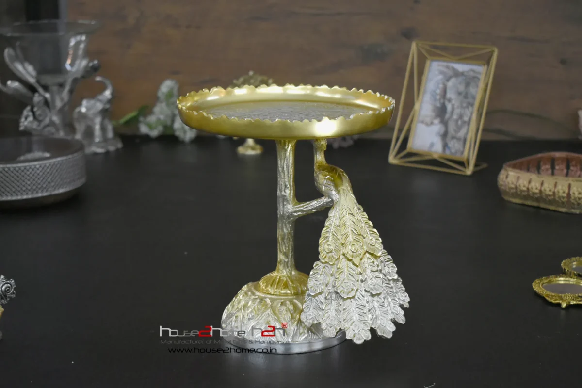 Morvika - German Silver Platter & Gold & Silver Fusion / Cake Stand / Gift Hamper – 9.5x8 inches