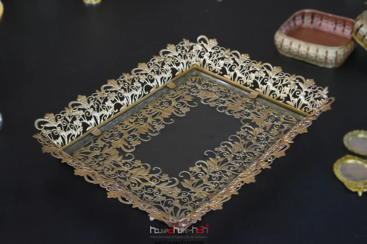 Palladium Mirror Rectangle Tray -18"x15" inch Gold