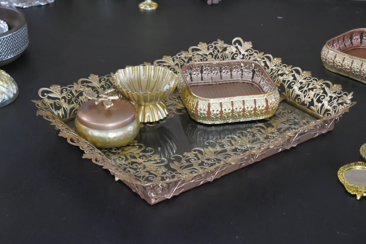 Palladium Mirror Rectangle Tray -18"x15" inch Gold