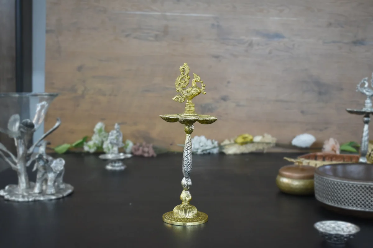 Alternative view of German Silver Vailakku  / Candle Holder -11" Inch