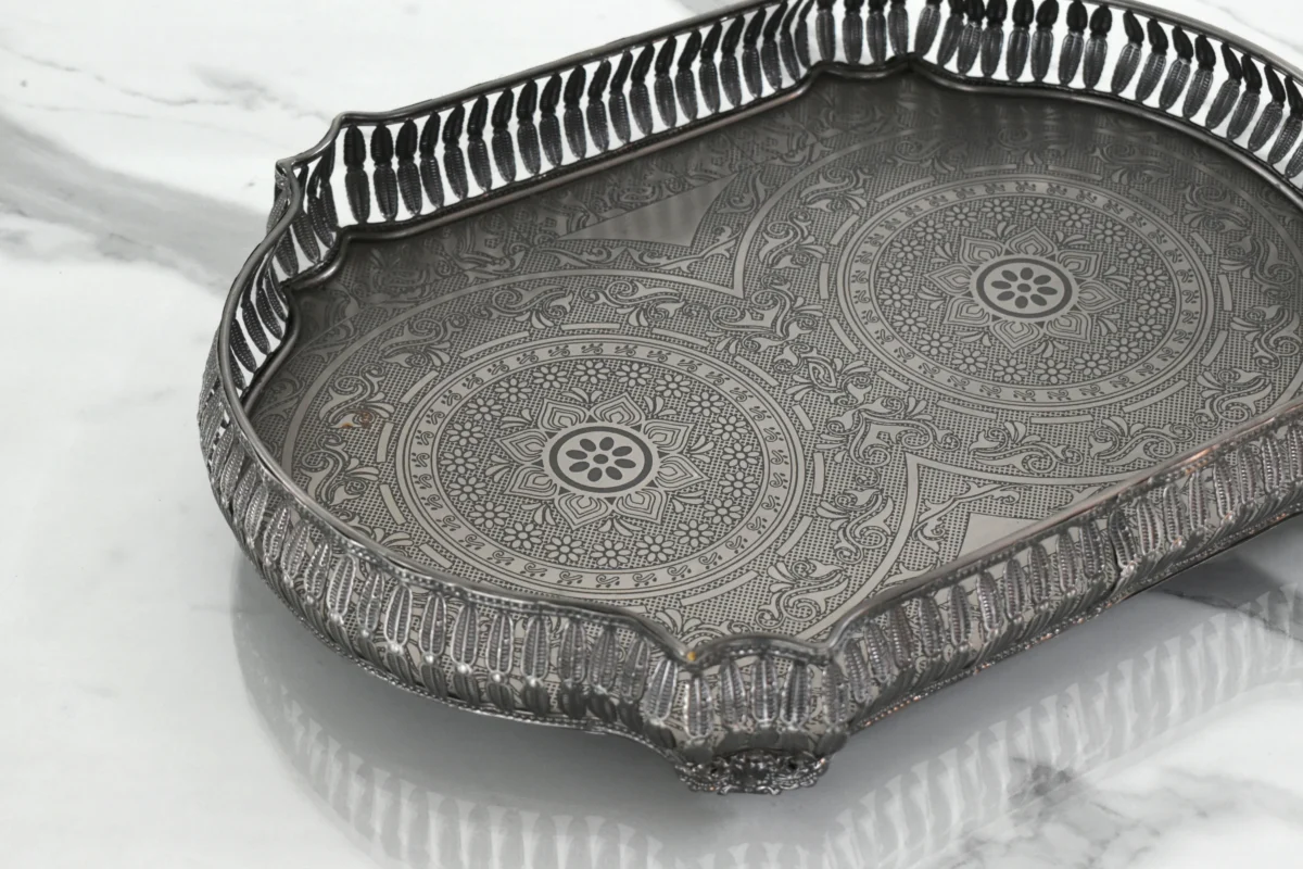 Premium metal embossed tray suitable for bulk corporate Diwali gifting, offering a sophisticated look for employees and clients.