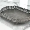 Antique silver finished metal serving tray with pierced gallery rim and engraved base by House2Home.