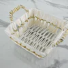 White and gold woven gift basket styled for luxury wedding trousseau and shaadi ceremony hampers