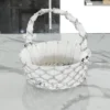 Silver wire mesh gift basket styled for luxury wedding trousseau packing and shaadi ceremony hampers.