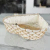 Heart-shaped white and gold basket styled for luxury wedding return gifts and shaadi trousseau hampers.