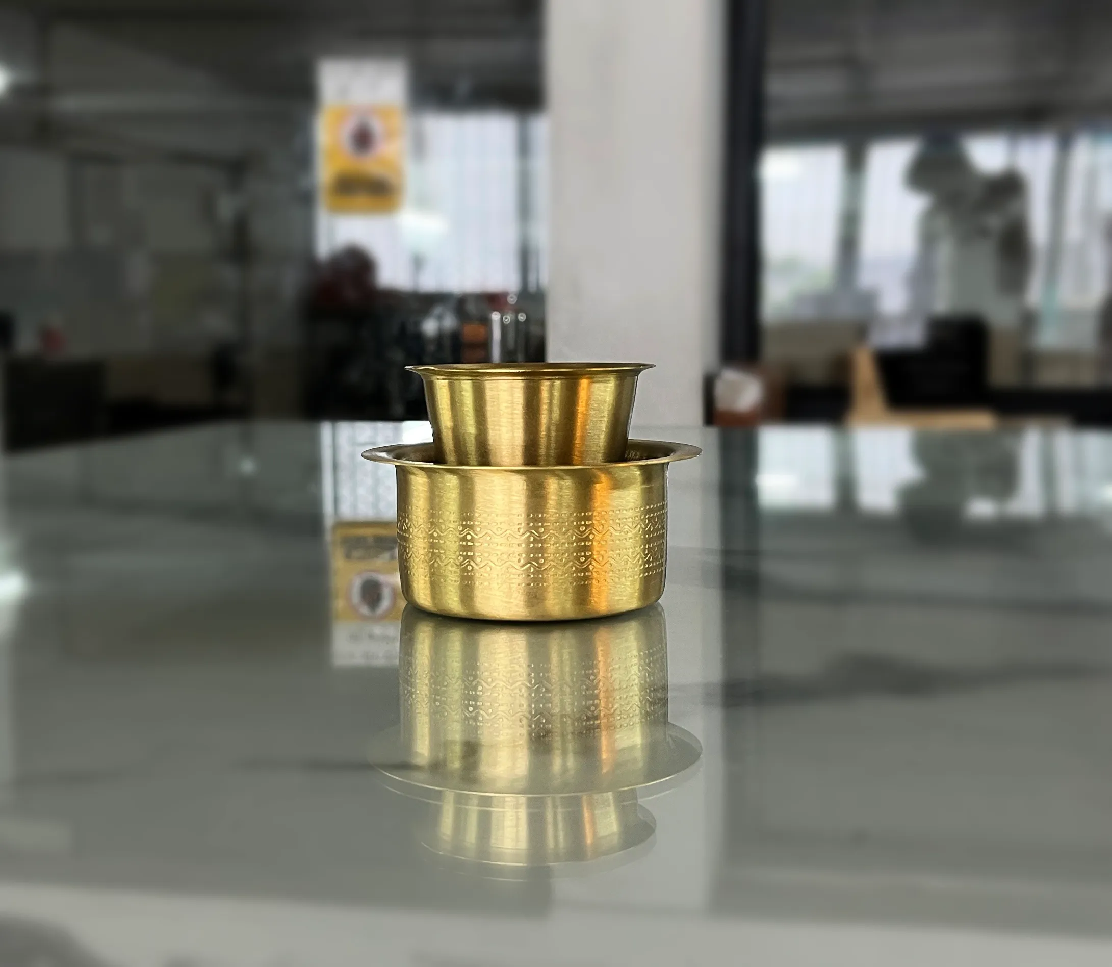 Authentic brass dabarah set ideal for Griha Pravesh housewarming gift sets and family pooja rituals.