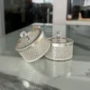 Polished German silver festive boxes arranged for Diwali dry fruit hampers and Dhanteras celebrations.