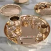 Brass- Floral Pattern Pooja Thali -10"x10"/ 8"x8"-Inch - Image 2