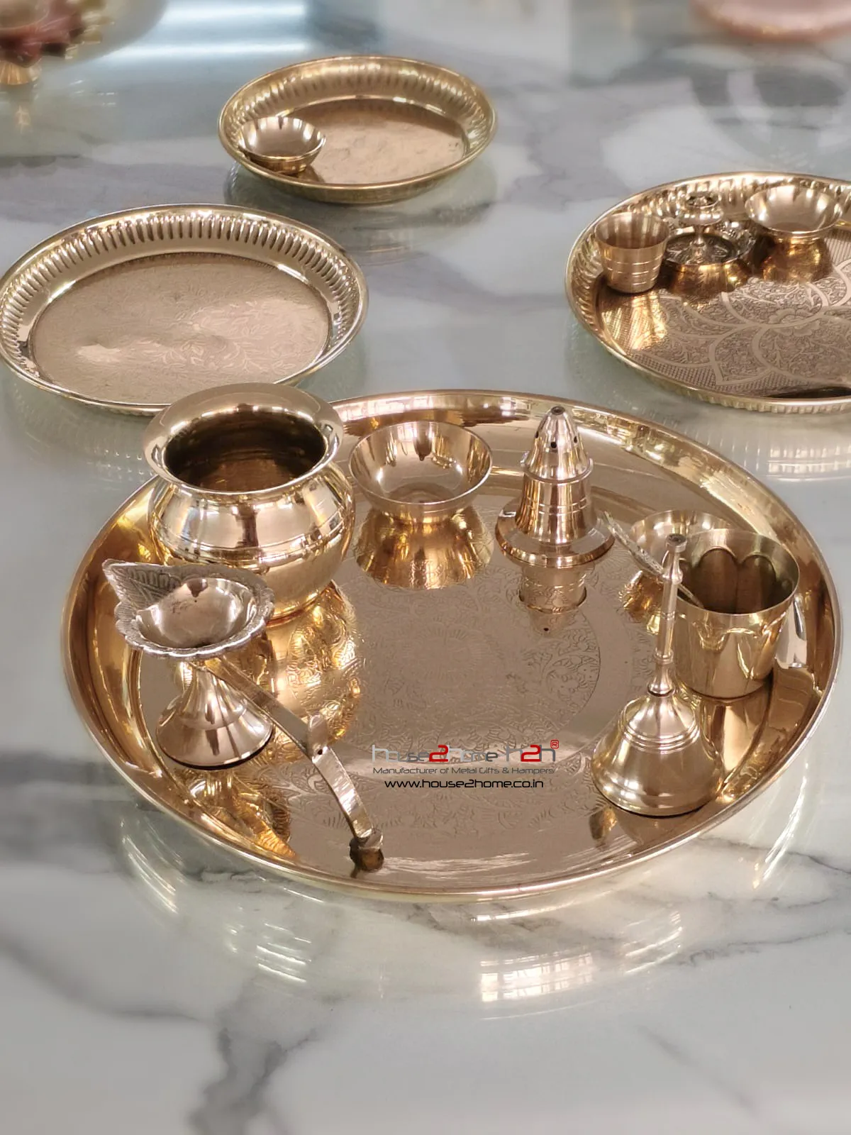 Brass- Floral Pattern Pooja Thali -10"x10"/ 8"x8"-Inch - Image 2