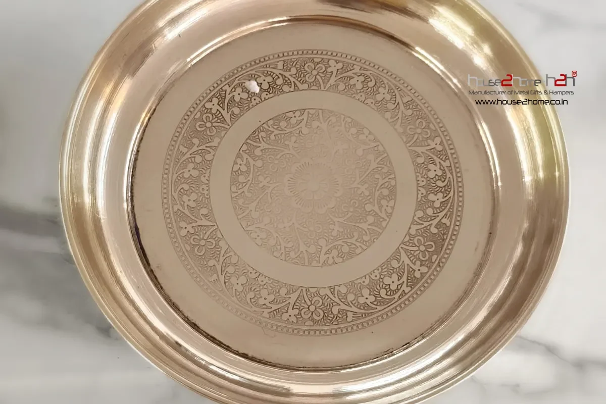 Brass- Floral Pattern Pooja Thali -10"x10"/ 8"x8"-Inch