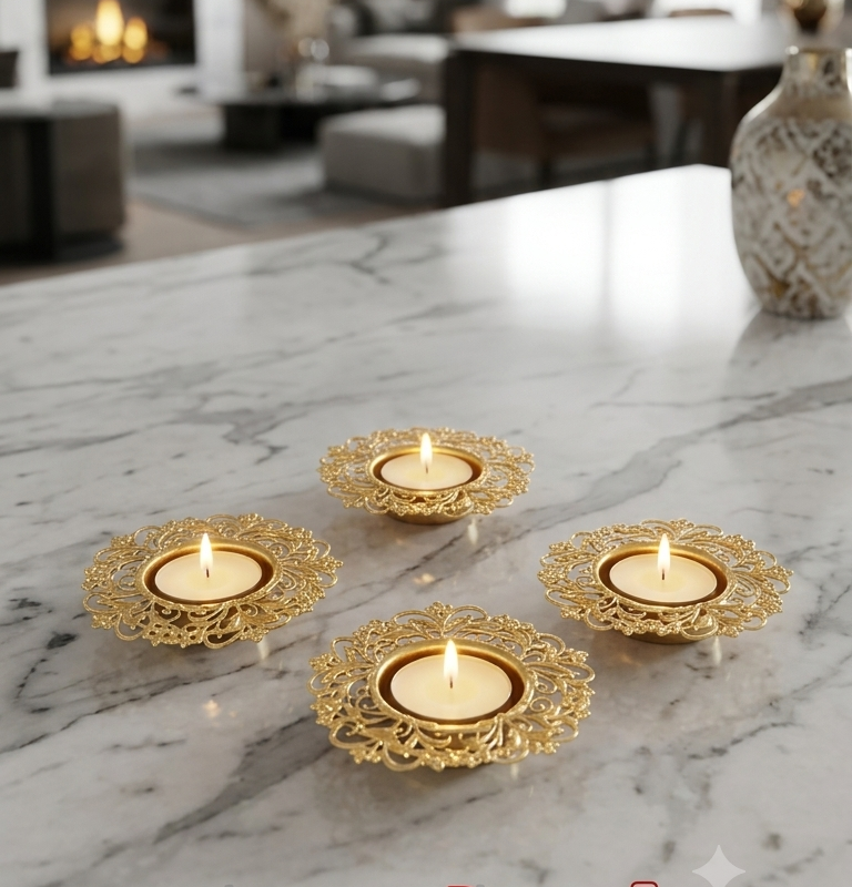 Palladium T-Light Candle Holder - 4.4"x4.4"x0.7''-Inch