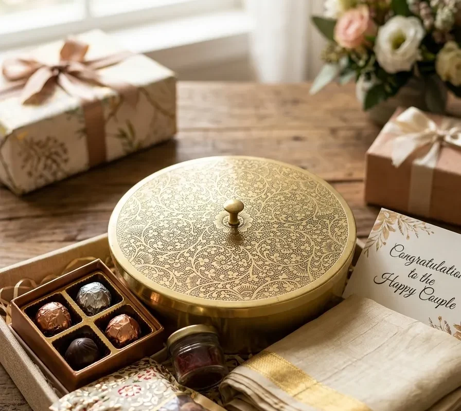Brass Round Gift Box  Brass / Antique -8"x8"