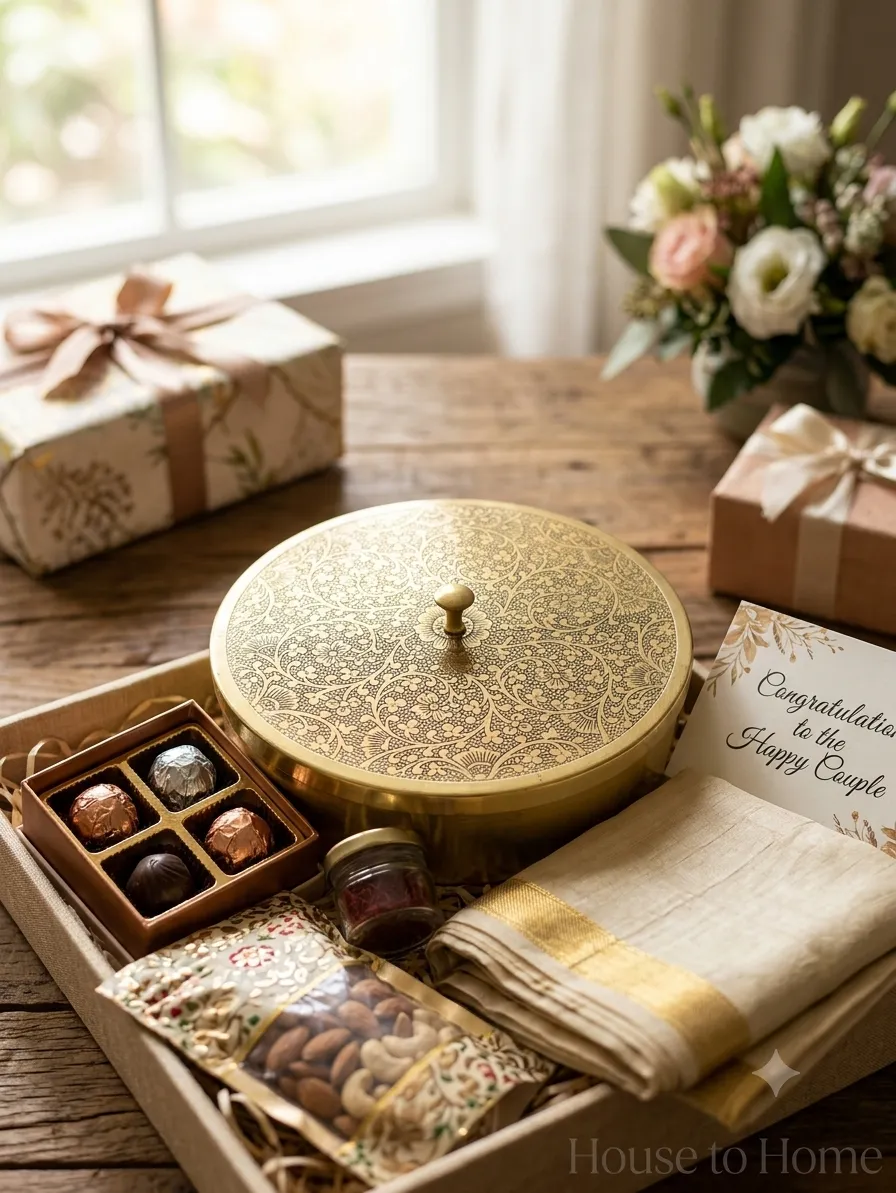 Brass Round Gift Box Brass / Antique -8"x8"