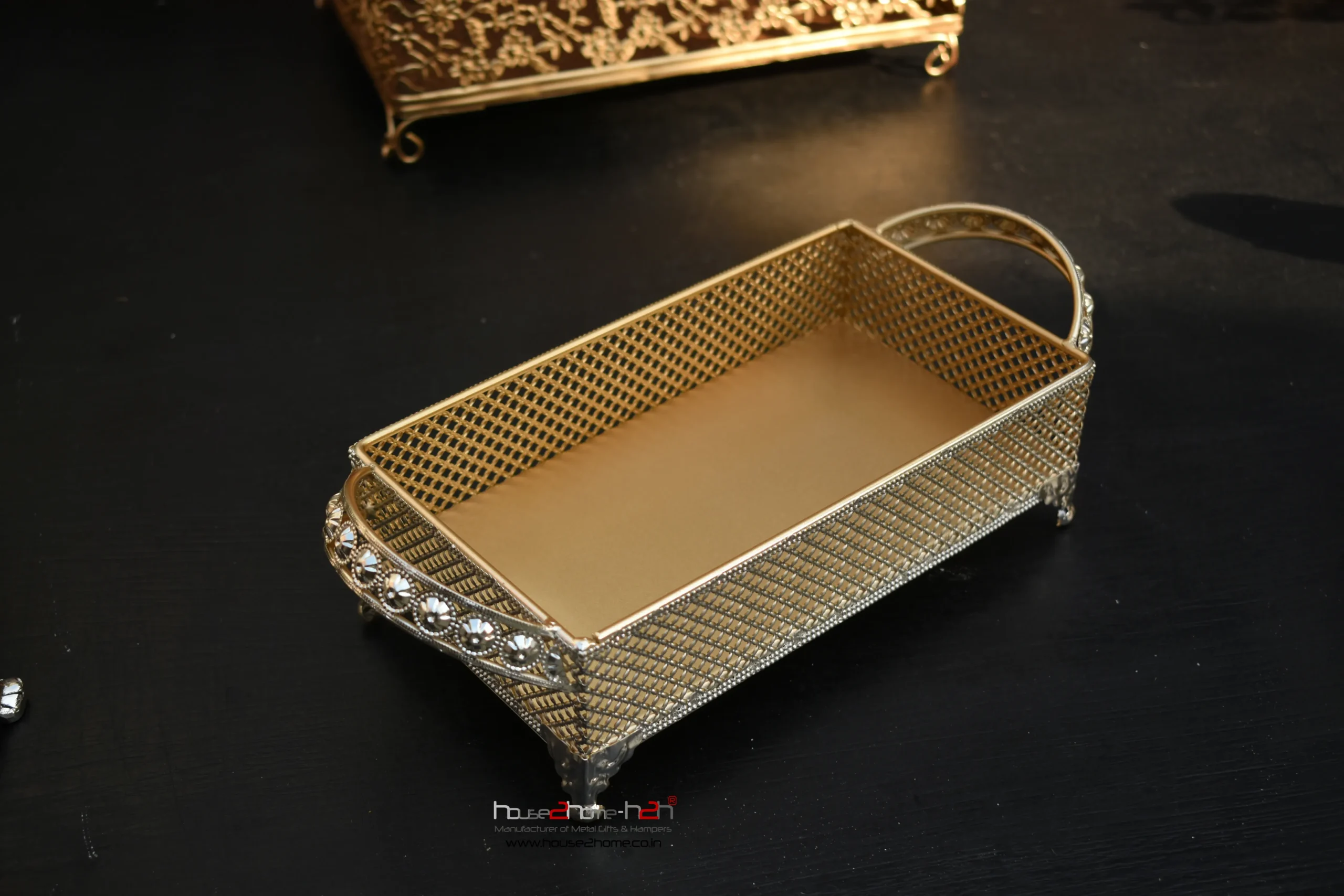 German Silver Pearl Jar Set Of 2 With Tray-4''x11.4"x4.5" - Image 9
