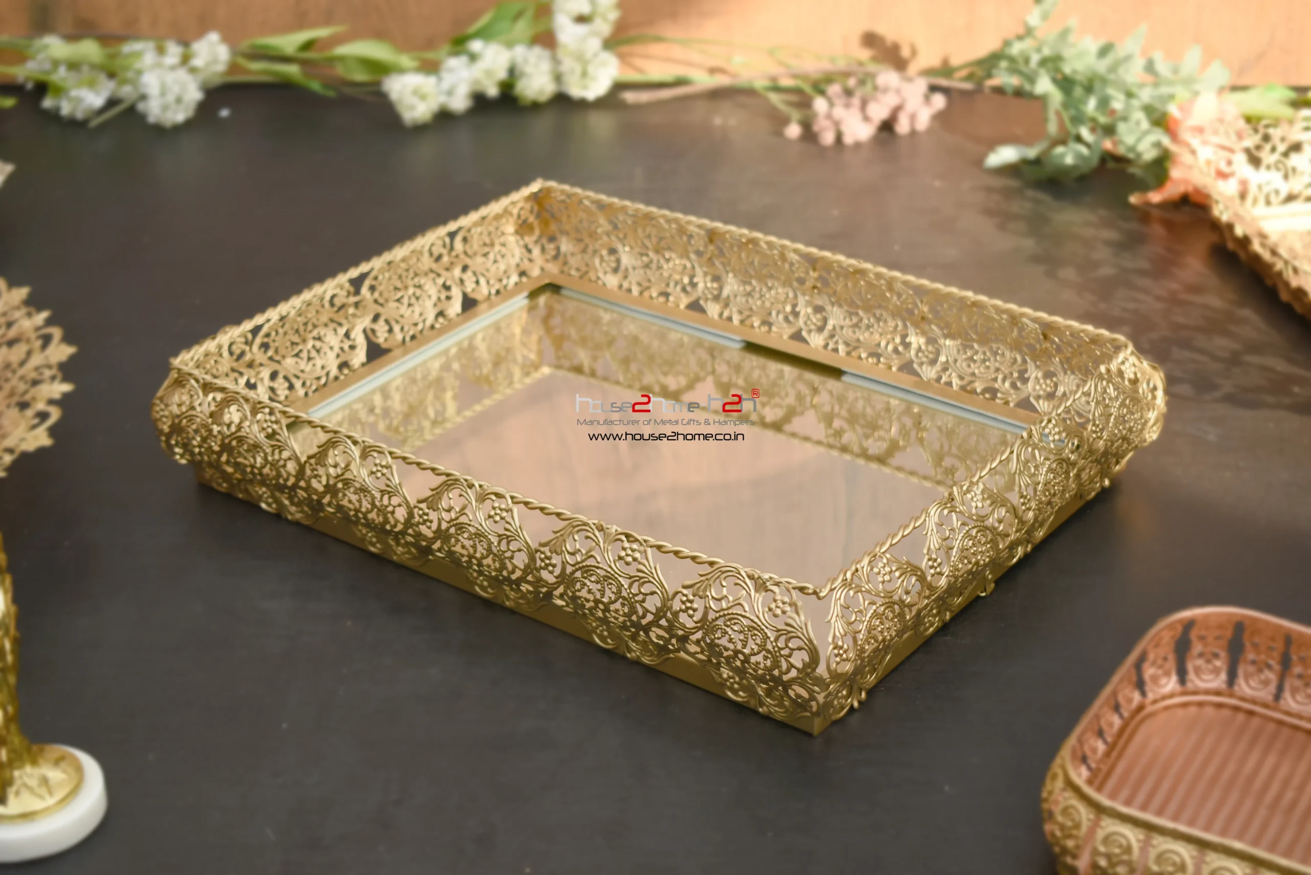 Palladium Mirror Rectangle Tray- 16x12 inch Gold - Image 10