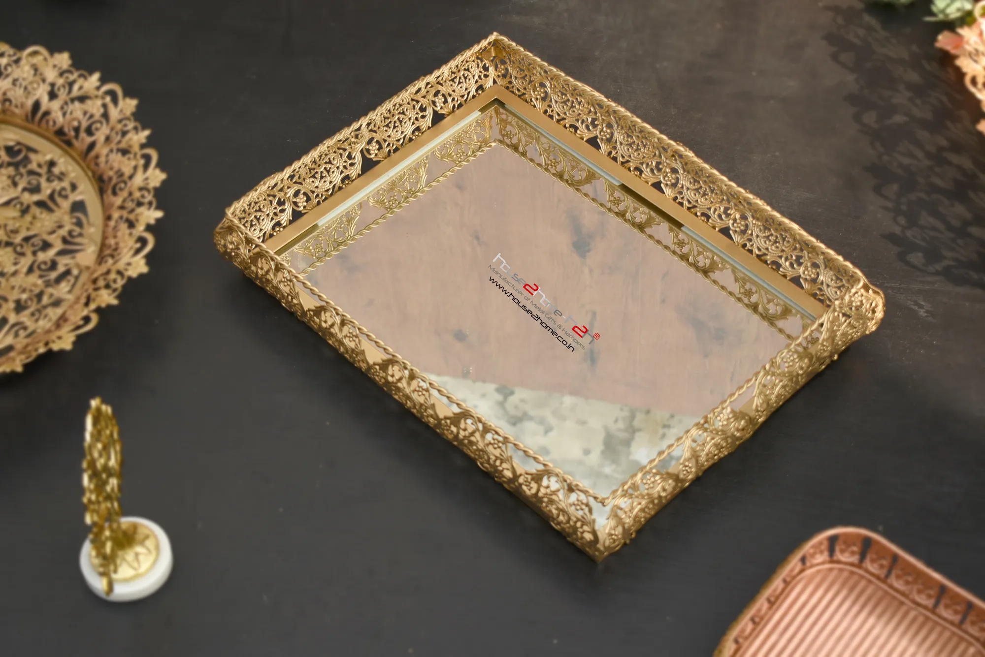 Palladium Mirror Rectangle Tray- 16x12 inch Gold - Image 3