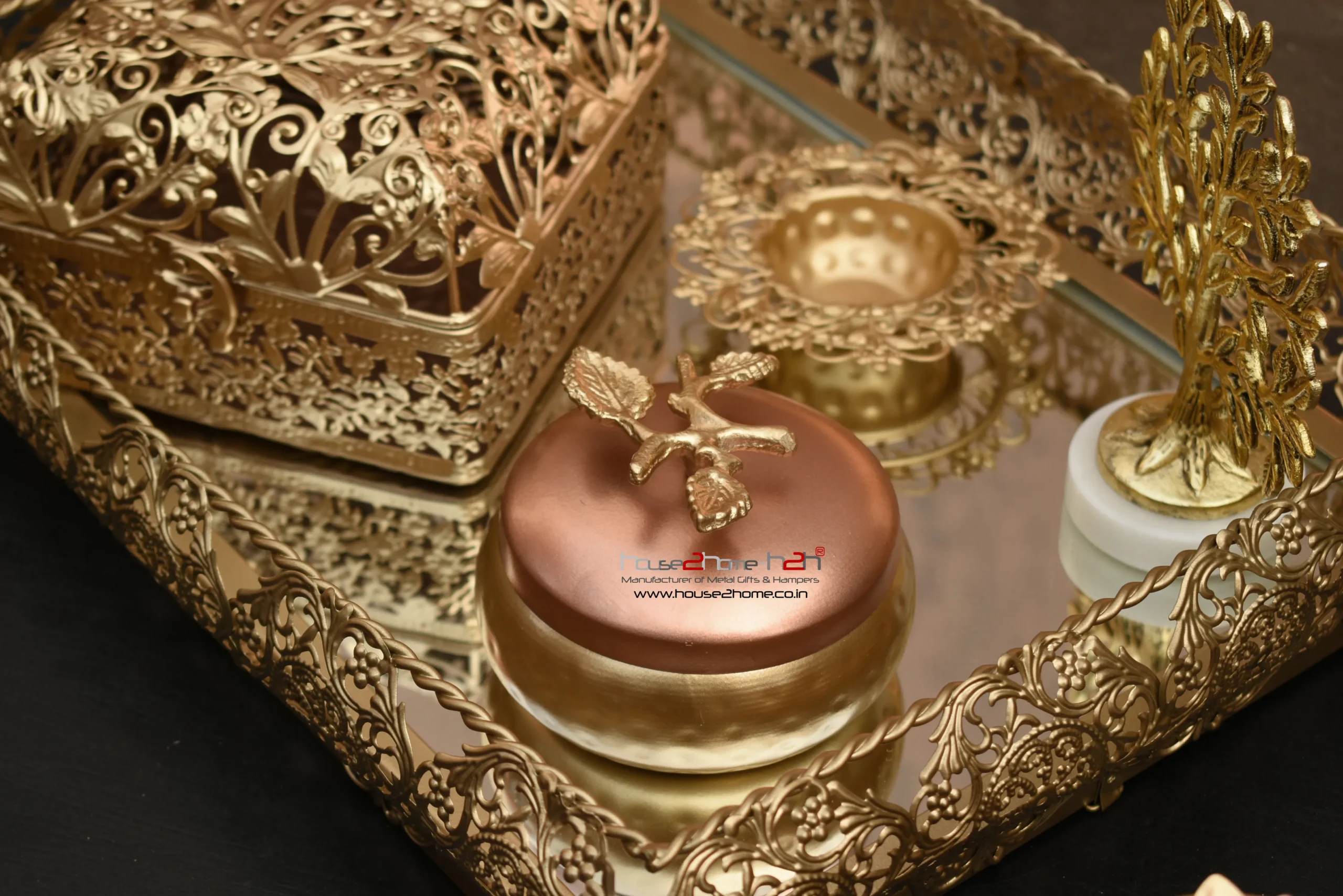 Palladium Mirror Rectangle Tray- 16x12 inch Gold - Image 2