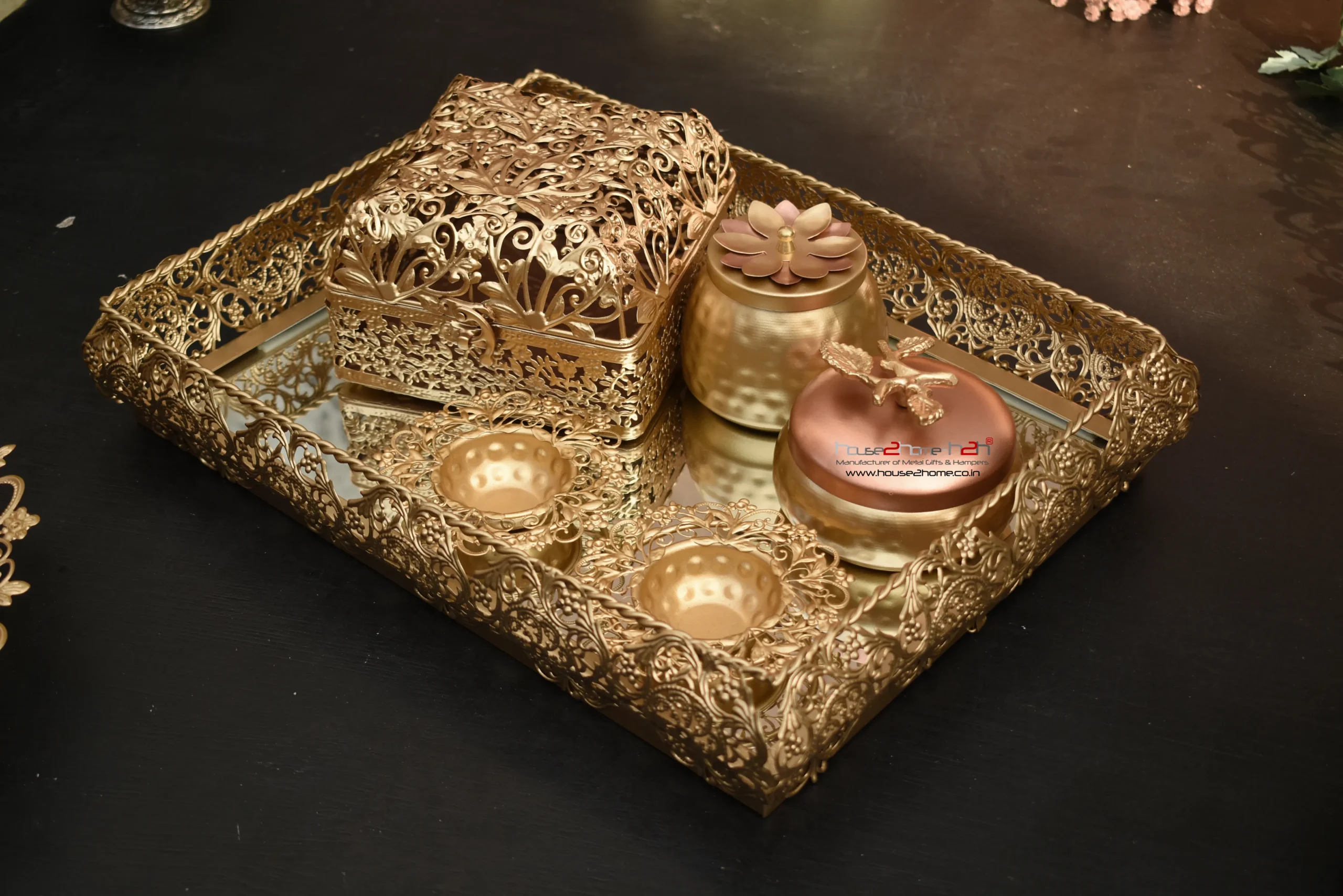 Palladium Mirror Rectangle Tray- 16x12 inch Gold