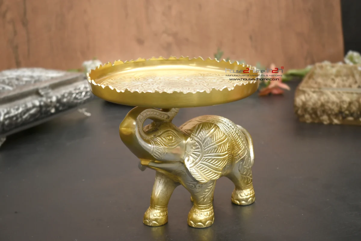 Alternative view of GajRaj Kamalam - Large German Silver Elephant with Platter – 8x8x7.5 inch