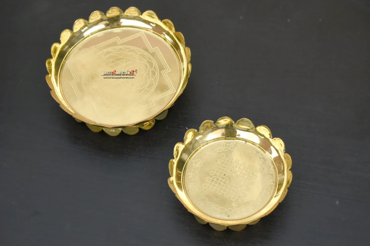 Decorative Brass Urli Bowls with Sri Yantra Engraving -5&4-Inch