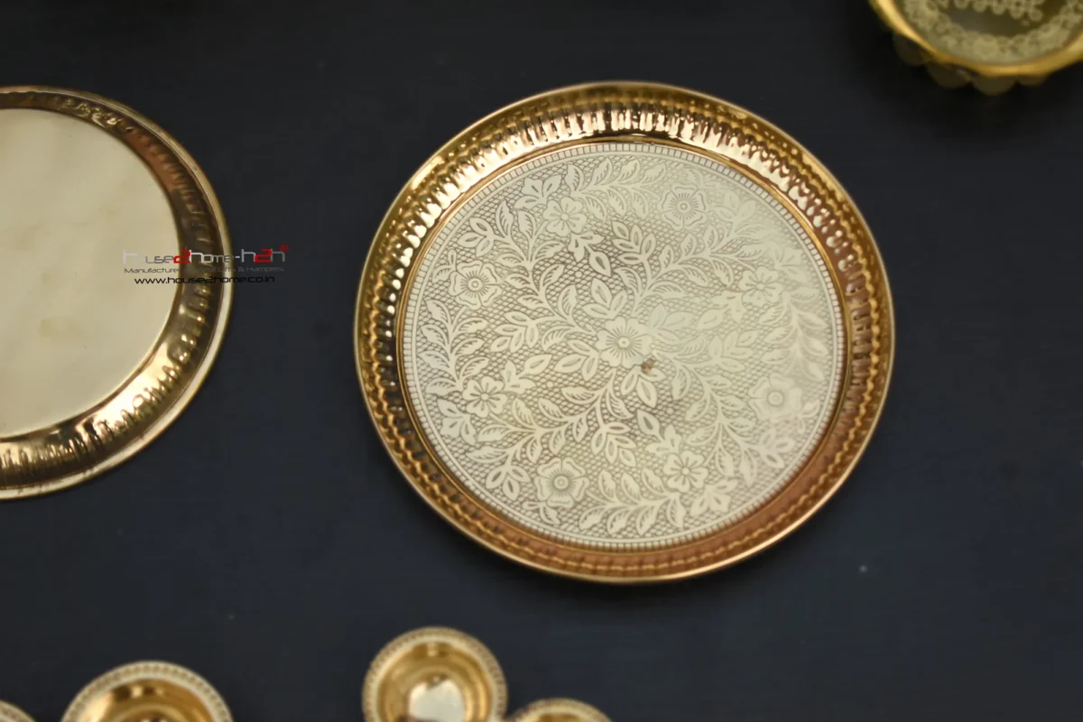 Alternative view of Brass-Floral Carved Pooja Thali - 10"x10" / 8"x8" / 6"x6"-Inch