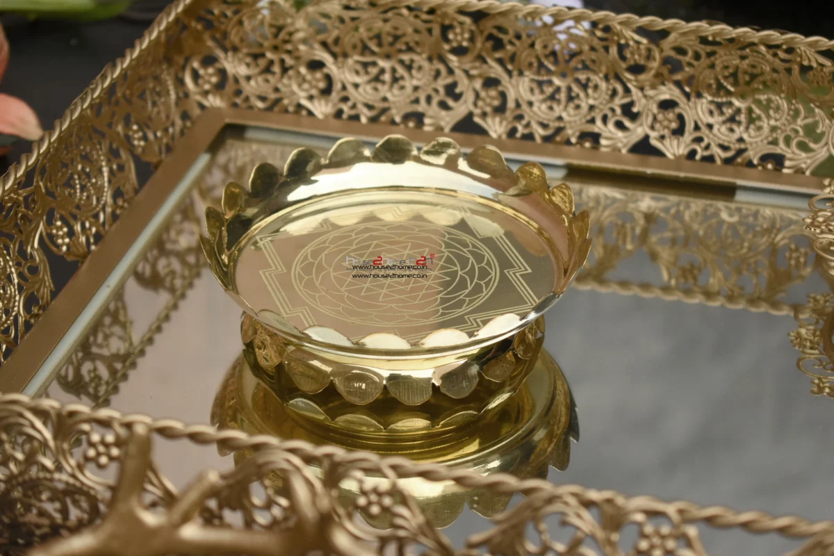 Alternative view of Decorative Brass Urli Bowls with Sri Yantra Engraving -5&4-Inch