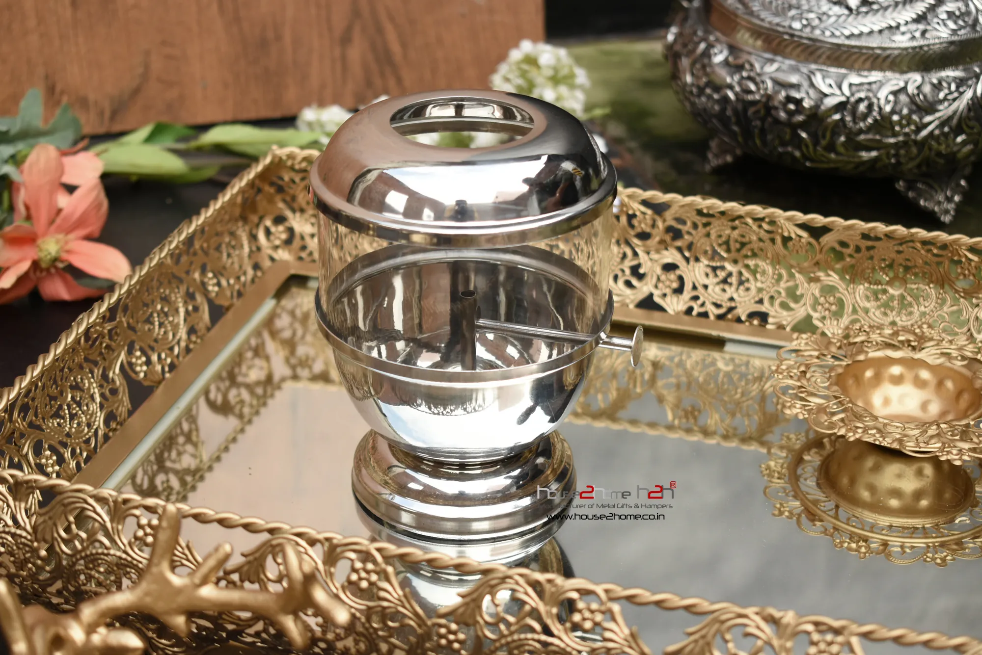 Palladium Mirror Rectangle Tray- 16x12 inch Gold - Image 4