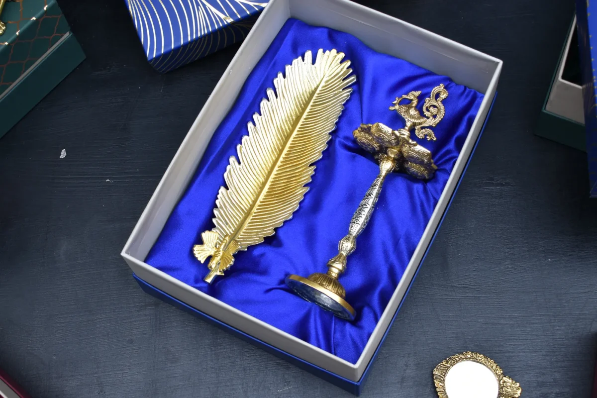 Alternative view of Palm Leaf Platter & Decorative Peacock Candle Holder -11"-Inch / Corporate Gift Hamper Box
