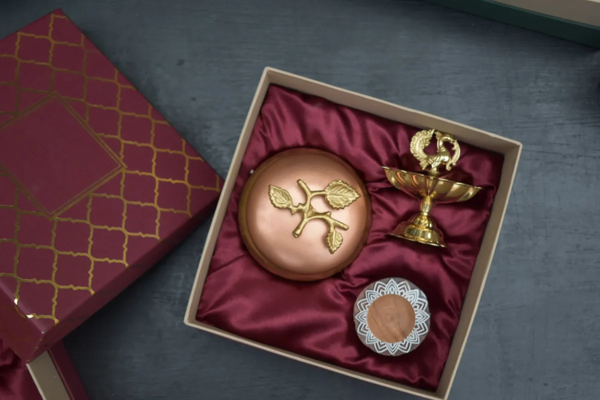 Brass corporate gift hamper for business gifting by house2home