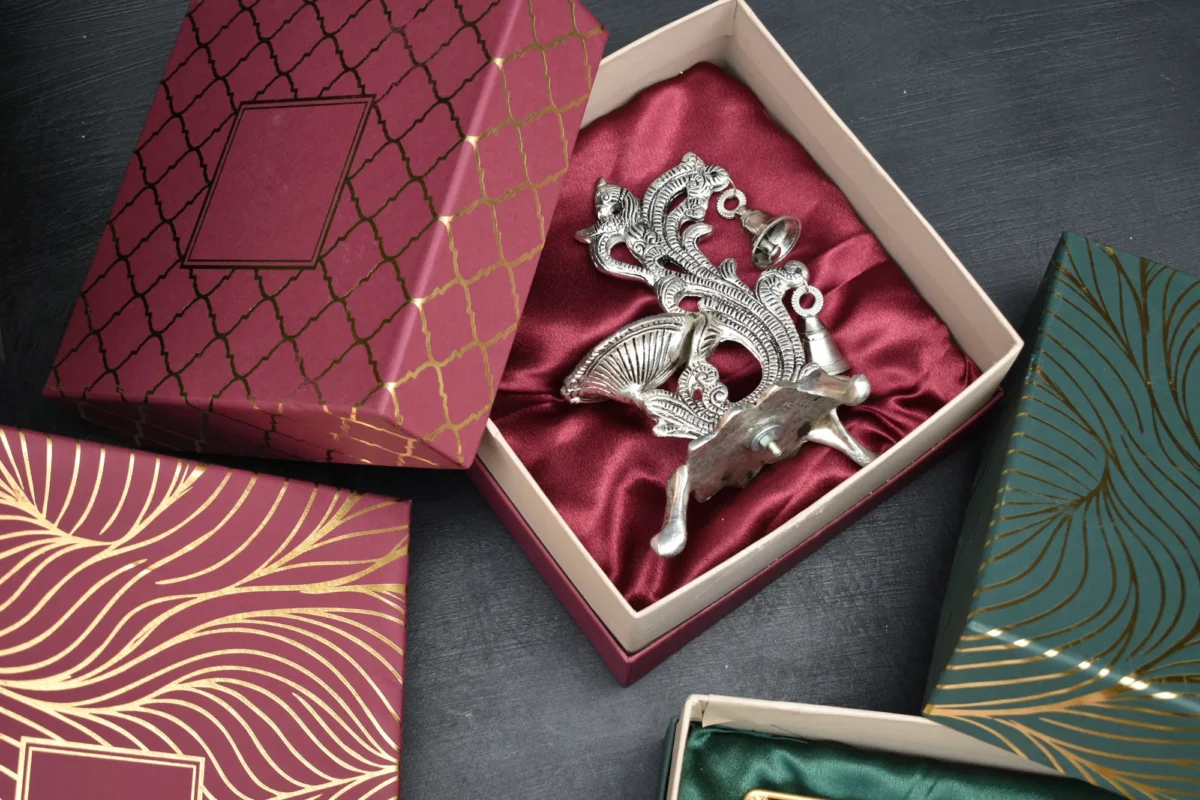Alternative view of Peacock Diya With Bell Gold & Silver - Corporate Gift Hamper Box