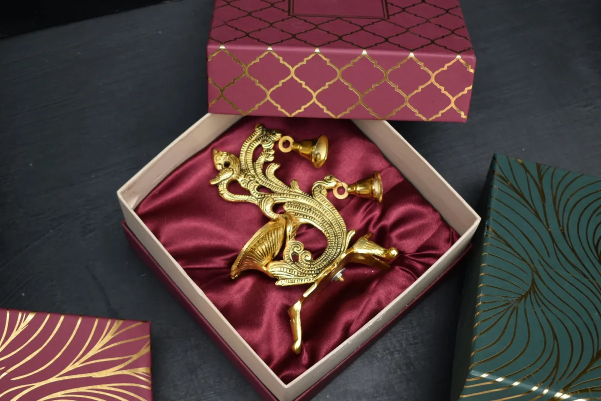 Peacock Diya With Bell Gold & Silver - Corporate Gift Hamper Box