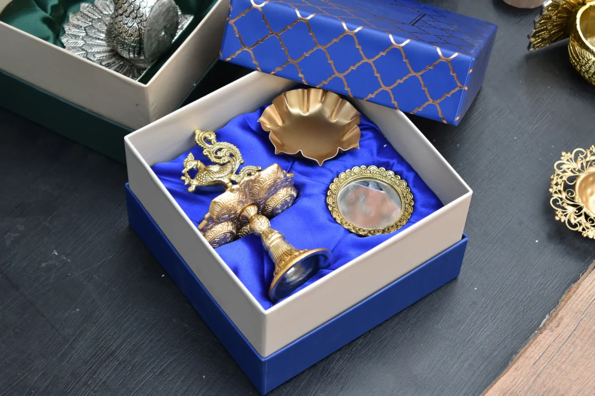 Alternative view of Peacock Candle Holder & T-Light Holder & Lotus Metal Urli/ Corporate Gift Hamper Box