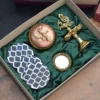 Peacock Diya & Trove Metal Jar & T-Light Holder & Wooden Coaster / Corporate Gift Hamper Box - Image 5
