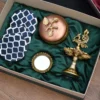 Peacock Diya & Trove Metal Jar & T-Light Holder & Wooden Coaster / Corporate Gift Hamper Box - Image 4
