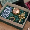 Peacock Diya & Trove Metal Jar & T-Light Holder & Wooden Coaster / Corporate Gift Hamper Box - Image 2