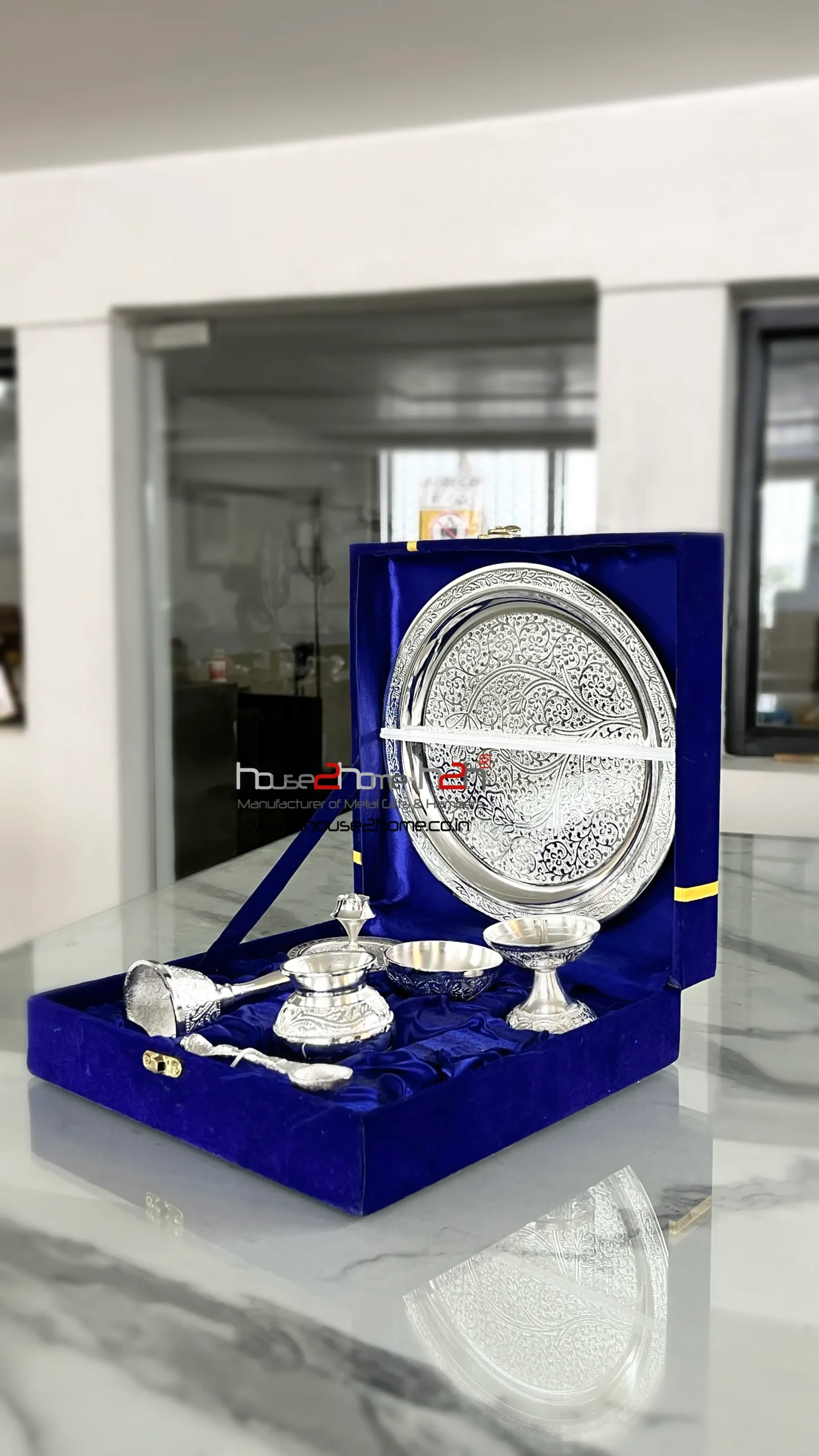 German Silver Brass Pooja Thali Set- 8"-Inch - Image 4