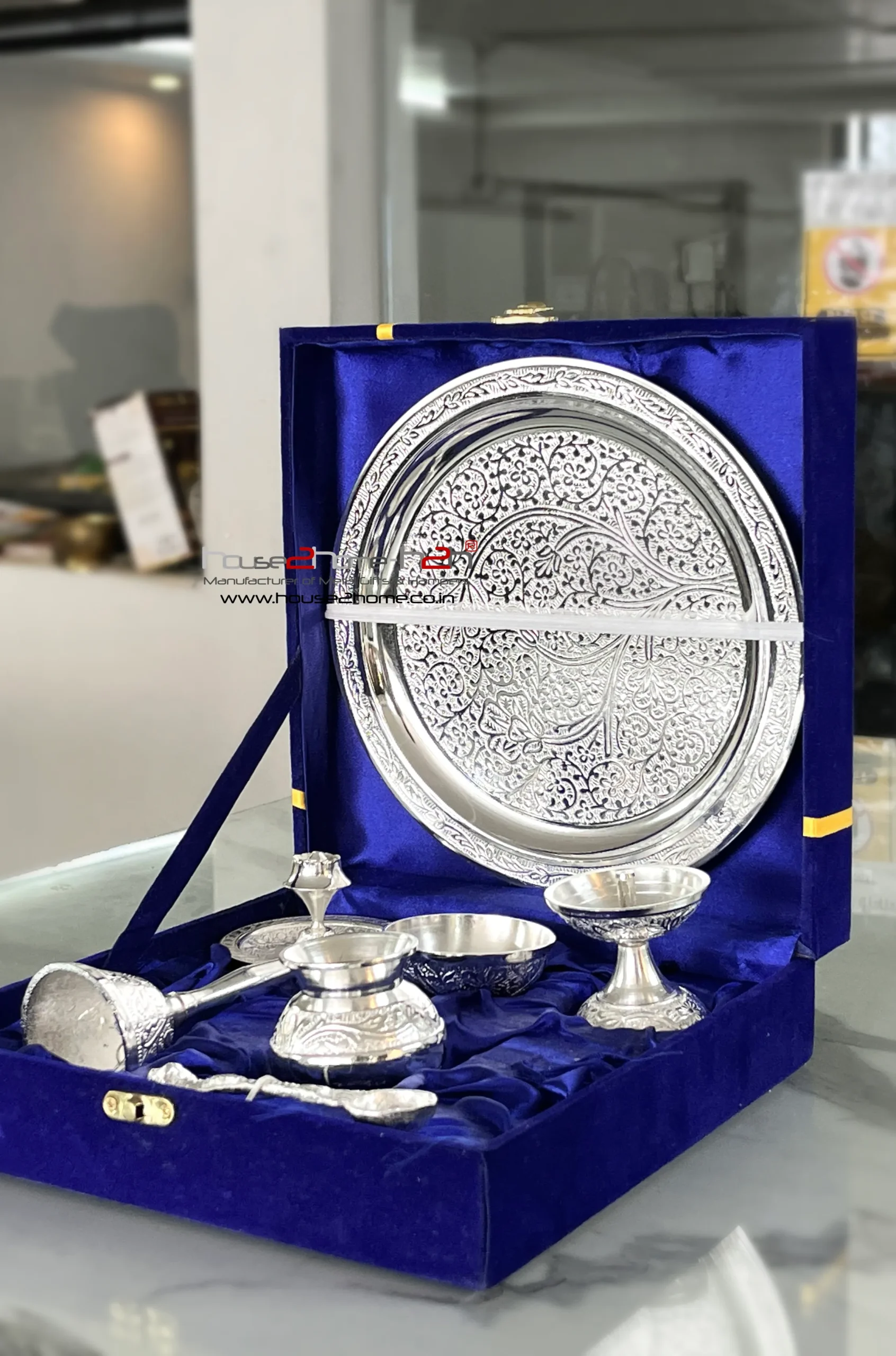 German Silver Brass Pooja Thali Set- 8"-Inch - Image 5