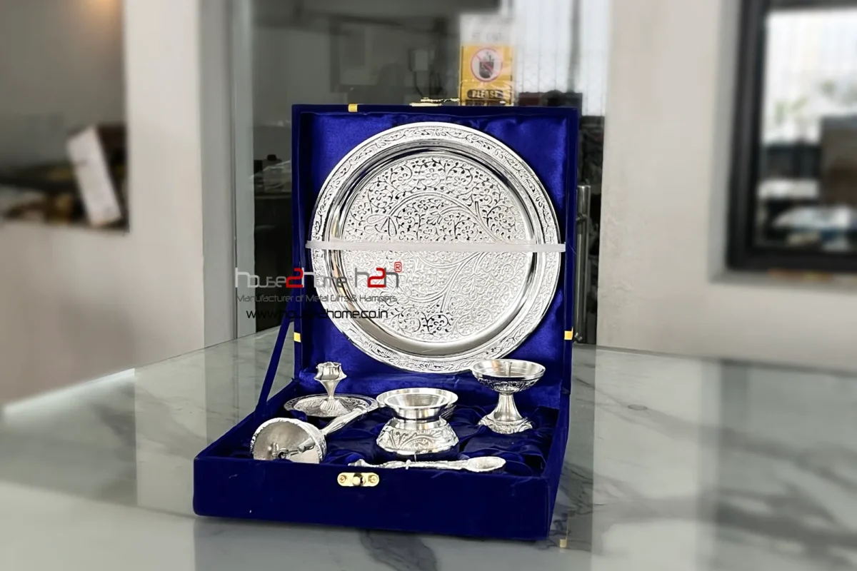 German Silver Brass Pooja Thali Set- 8"-Inch