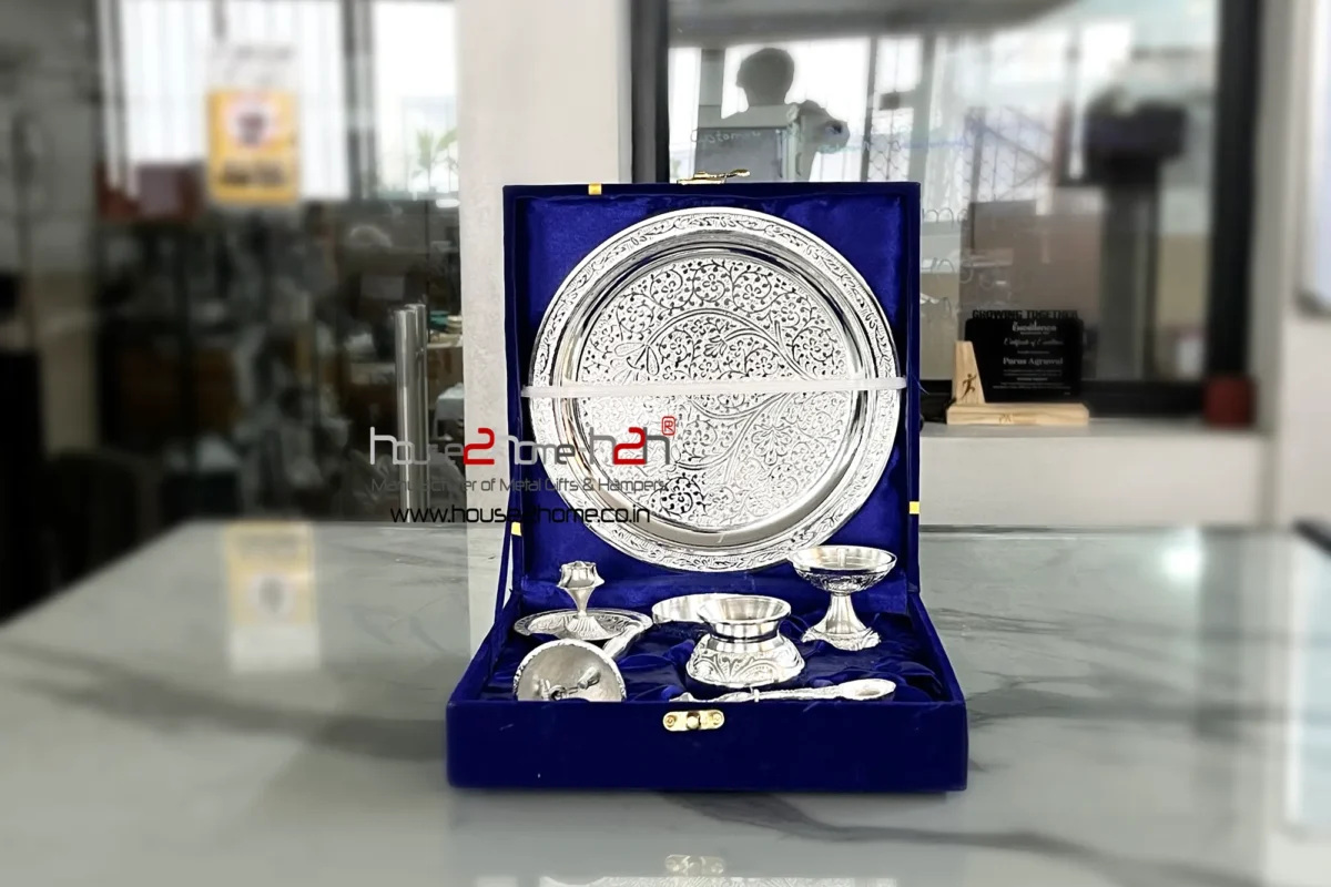 Alternative view of German Silver Brass Pooja Thali Set- 8"-Inch
