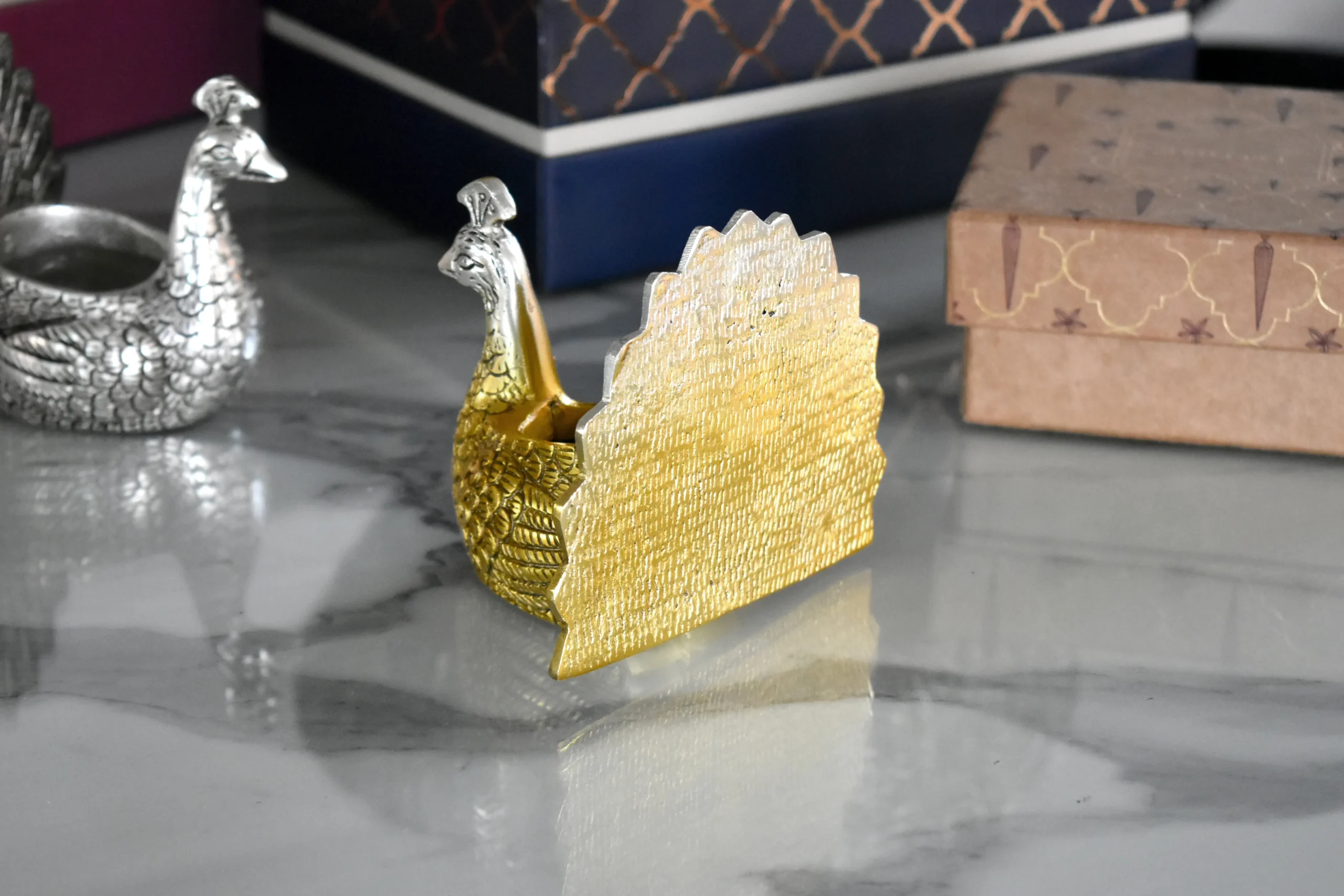 Radiant Peacock Candle Holder Gold & Silver -5x4x3.5" Inch - Image 4