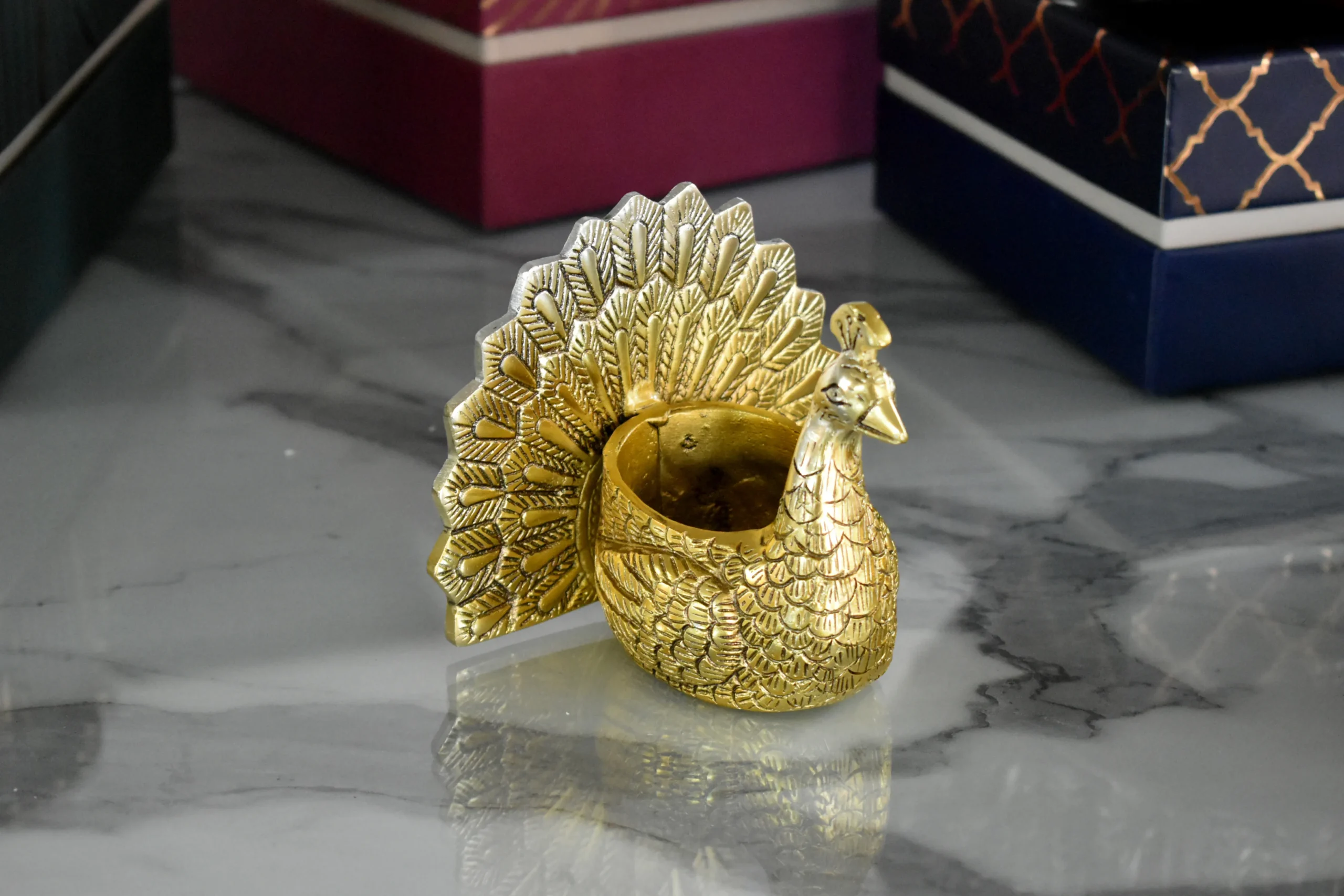 Radiant Peacock Candle Holder Gold & Silver -5x4x3.5" Inch - Image 7